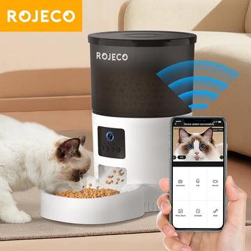 ROJECO Automatic Cat Feeder With Camera Video Cat Food Dispenser Pet Smart Voice