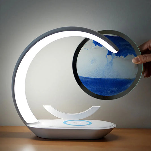Quicksand Table Lamp – USB Wireless Charging 3D Hourglass Sand Painting Night Light for Office & Home